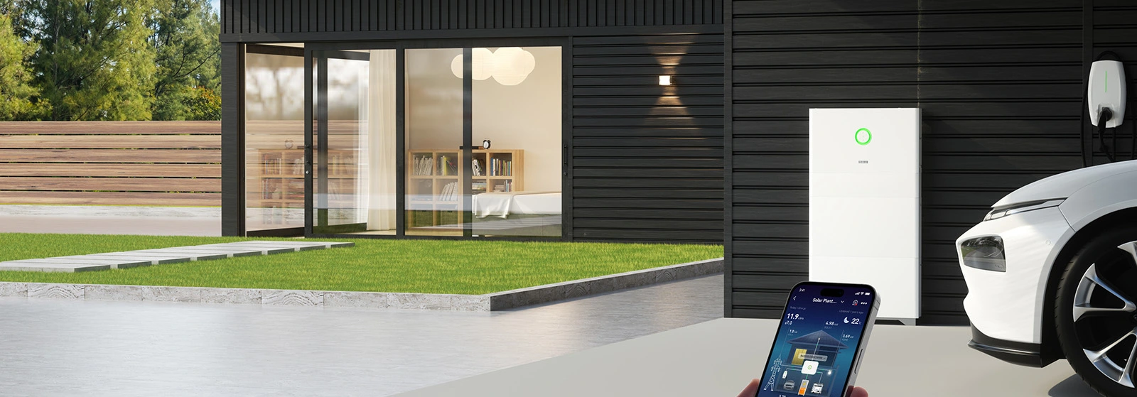 SAJ residential hybrid inverter banner – smart energy storage system installed in modern home, providing whole-home backup power and intelligent energy management for sustainable living